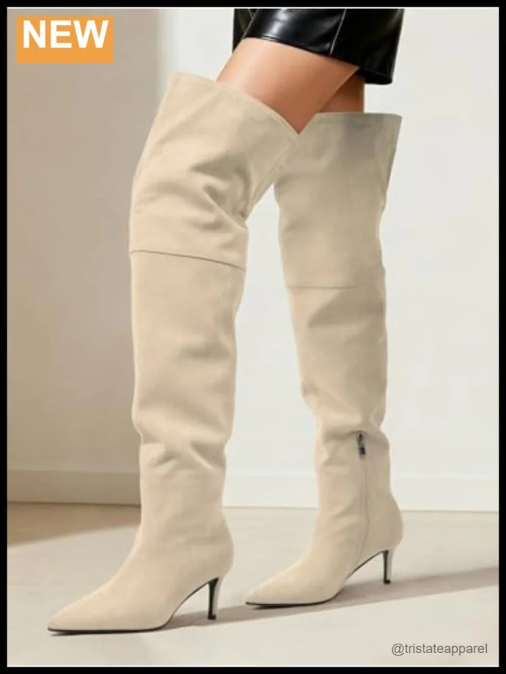 Wide Calf Over The Knee High Heel Boots Pointed Toe Suede